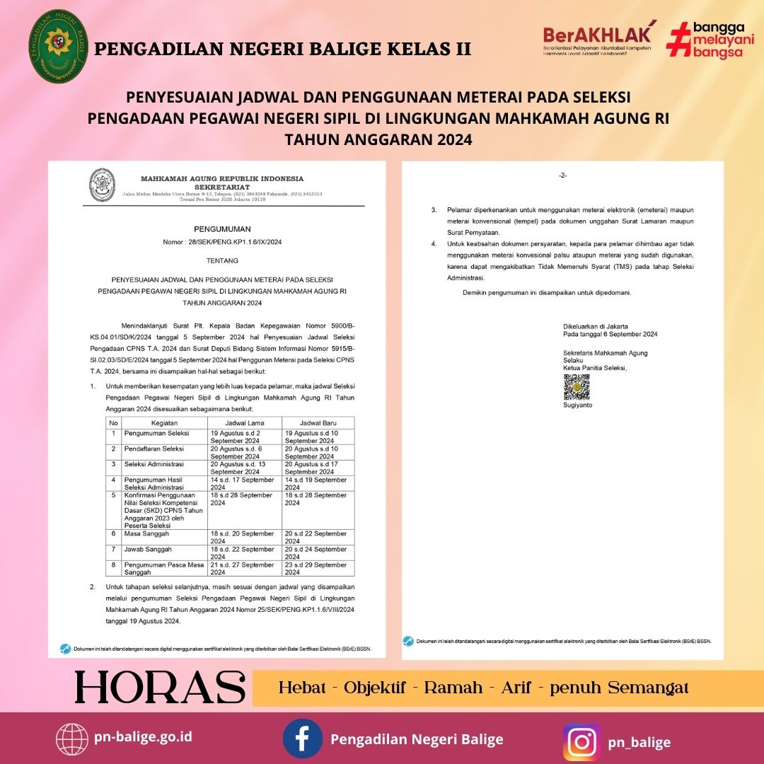  PENYESUAIAN JADWAL DAN PENGGUNAAN METERAI PADA SELEKSI PENGADAAN PEGAWAI NEGERI SIPIL DI LINGKUNGAN MAHKAMAH AGUNG RI TAHUN ANGGARAN 2024